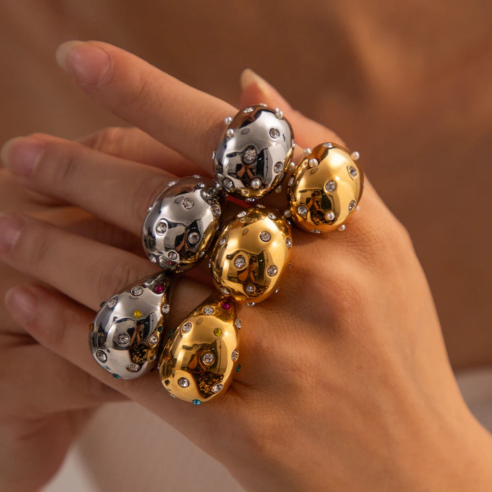 18K Gold Plated Chunky Studded Ring
