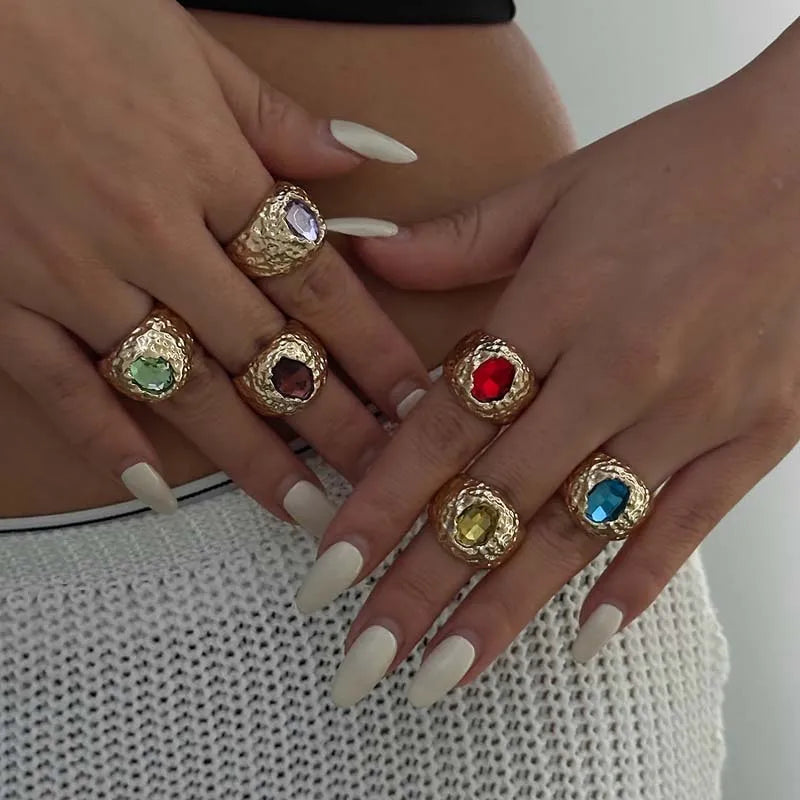 Gold Plated Colorful Zircon Open Rings