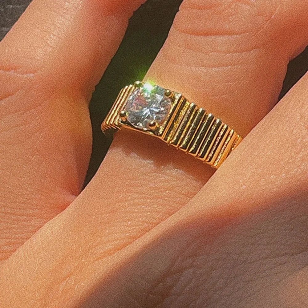 18K Gold Plated Crystal Striped Rings