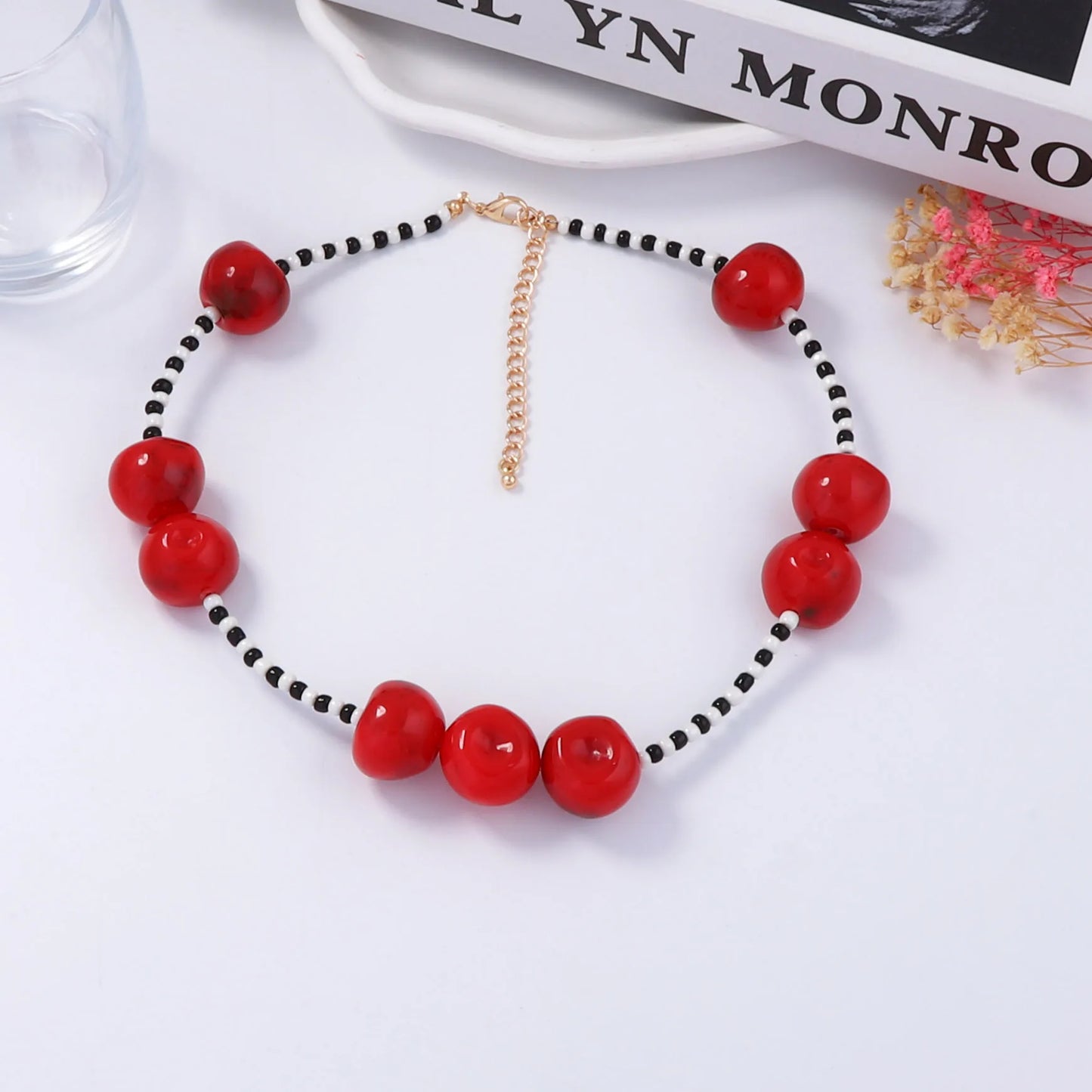 Red Cherry Beads Short Choker Necklace