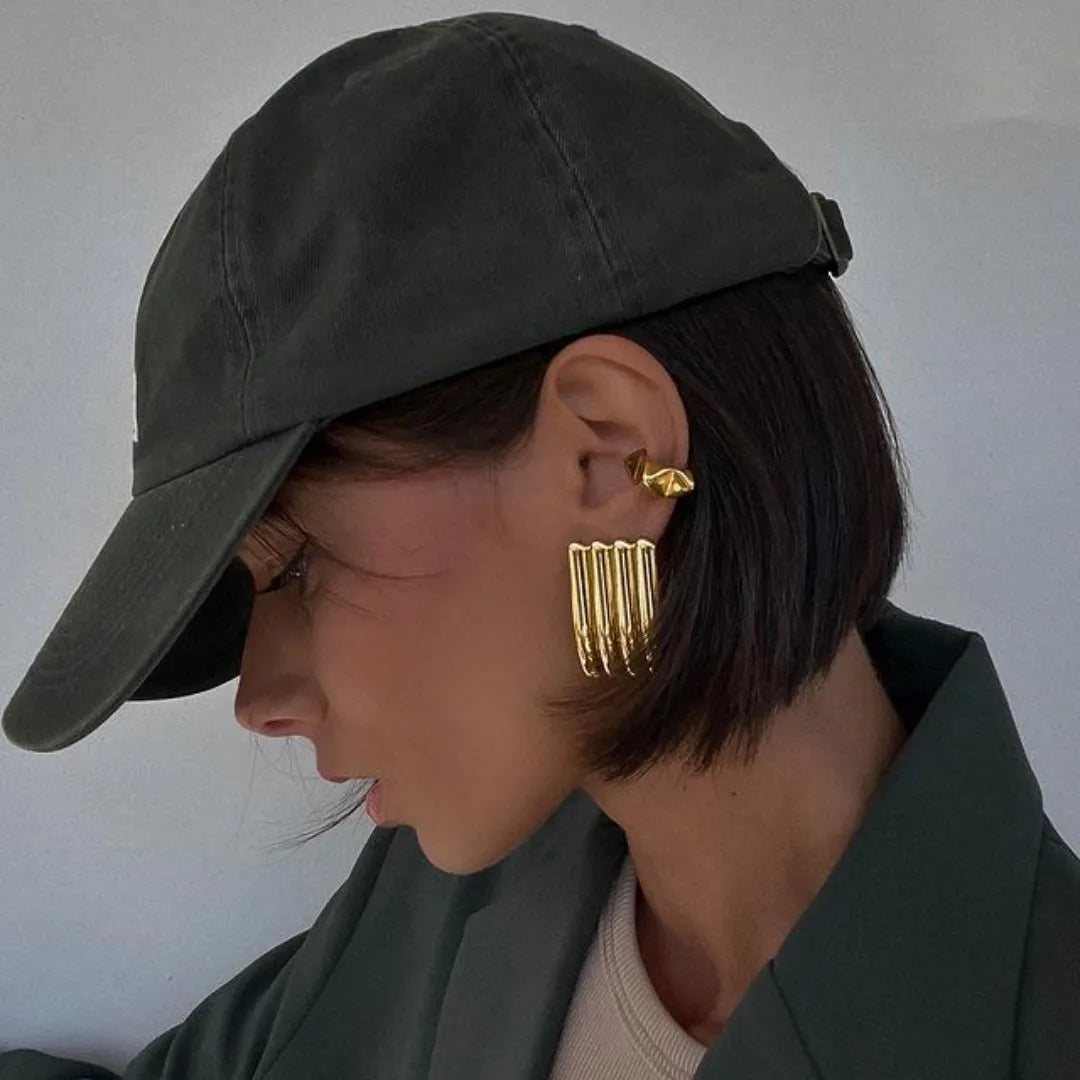 Chunky Geometric Rectangular Ribbed Earrings