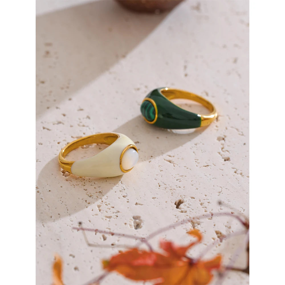 Enamel Natural Malachite Rings