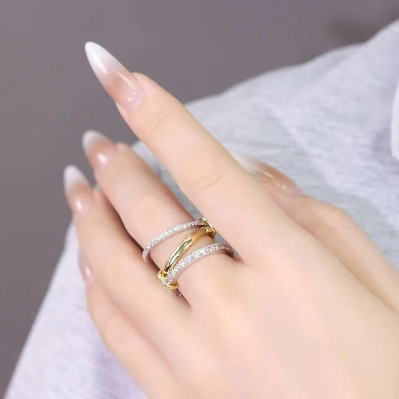 Gold Plated Statement Interlocking Ring Stackable