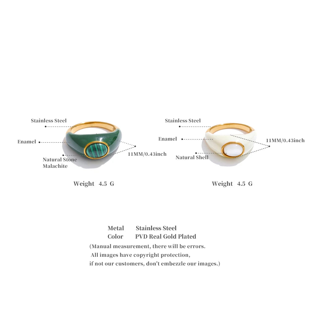 Enamel Natural Malachite Rings