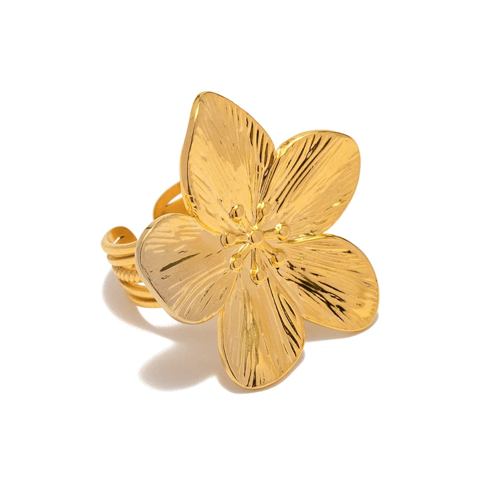 18k Gold Plated Stainless Steel Flower Metal Earrings