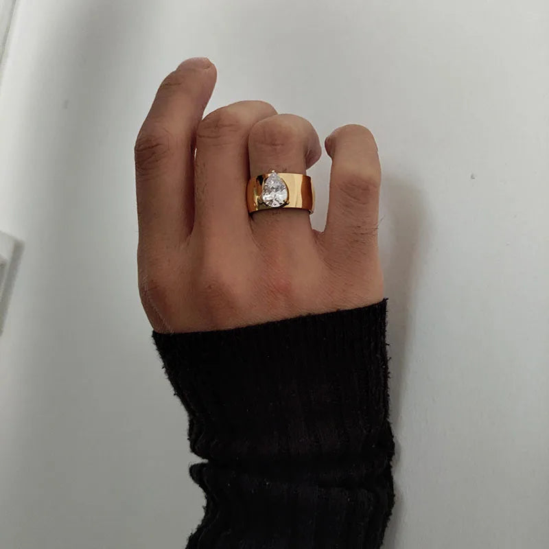Waterdrop Zircon Stone Rings stainless steel