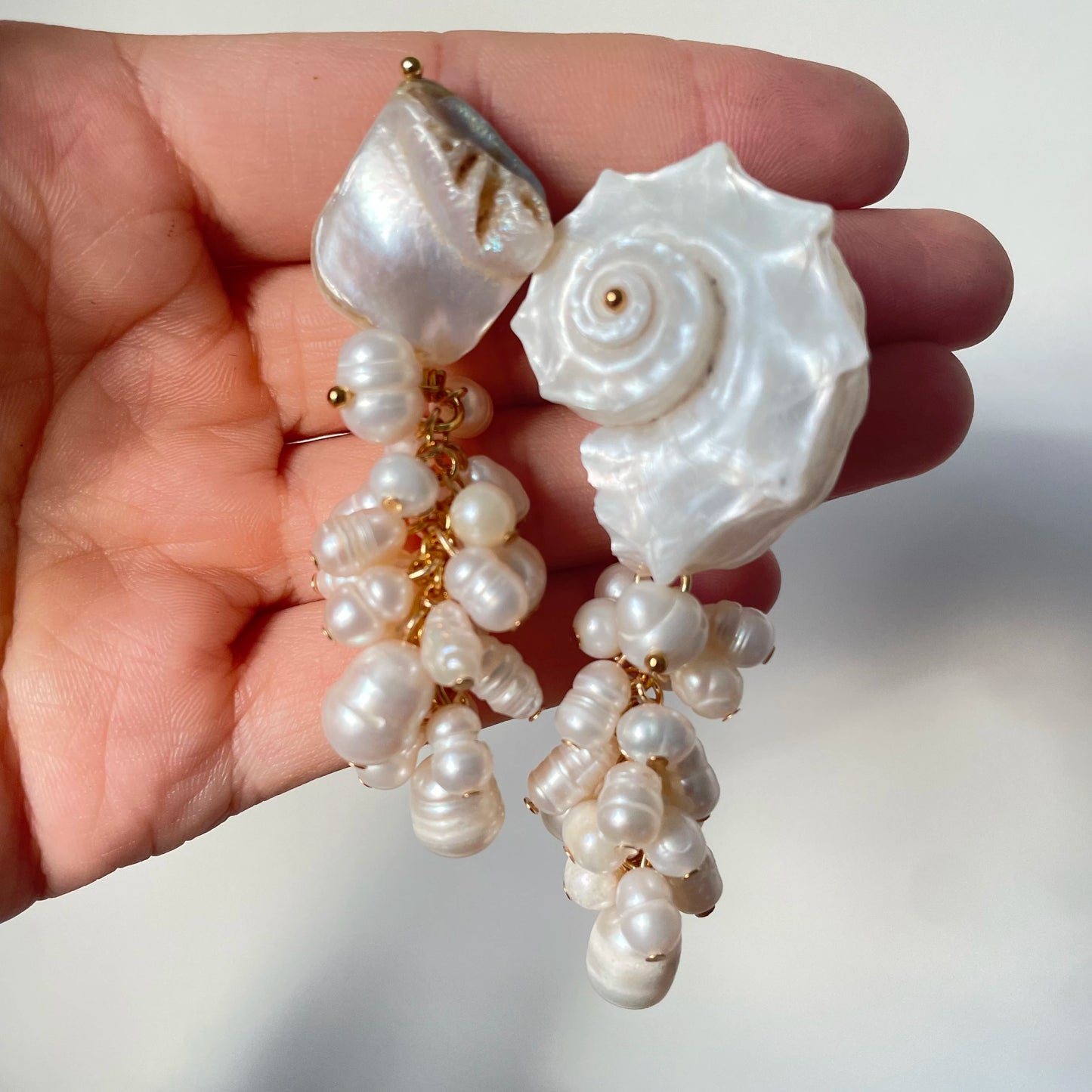 Chunky Shell & Baroque Pearl Earrings