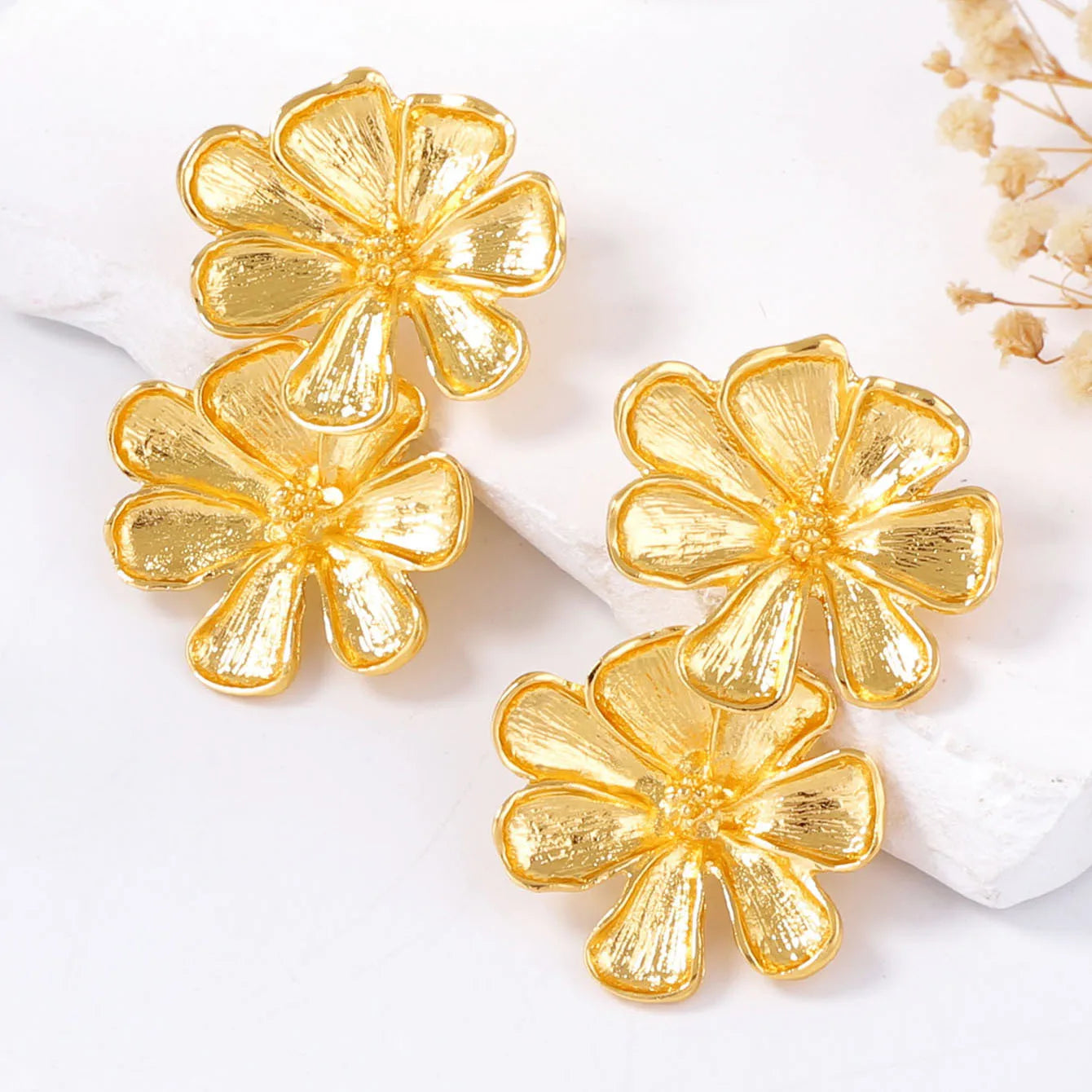 Statement Double Layer Flower Dangle Earrings