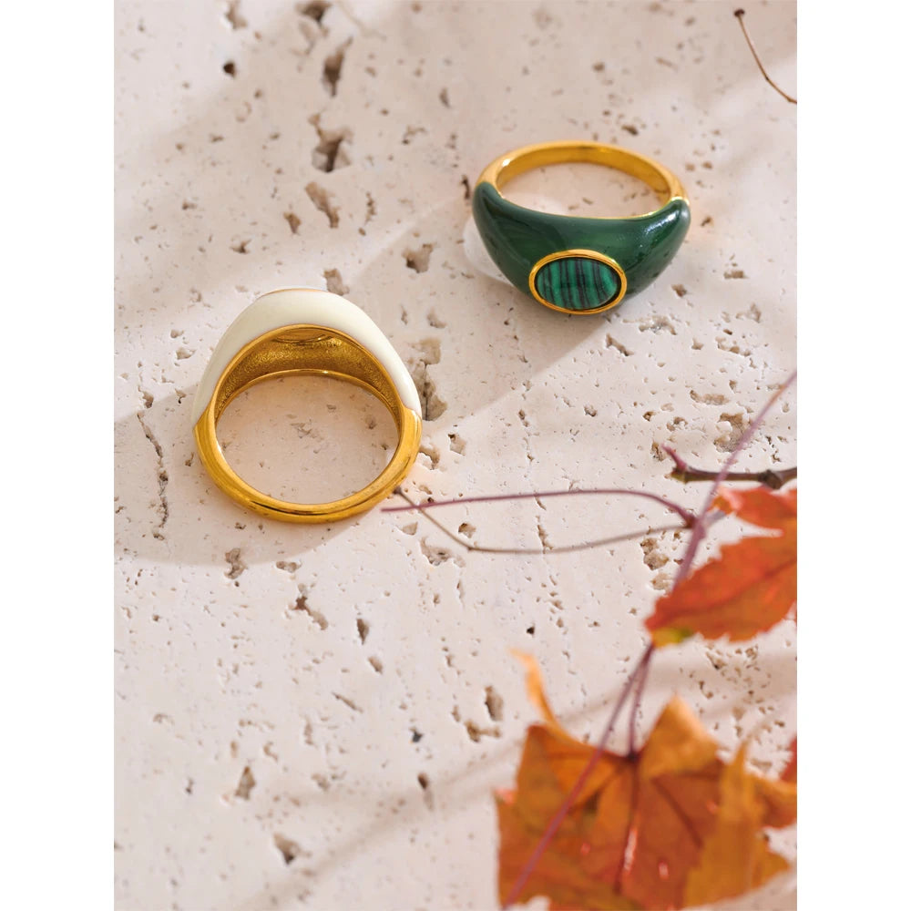 Enamel Natural Malachite Rings
