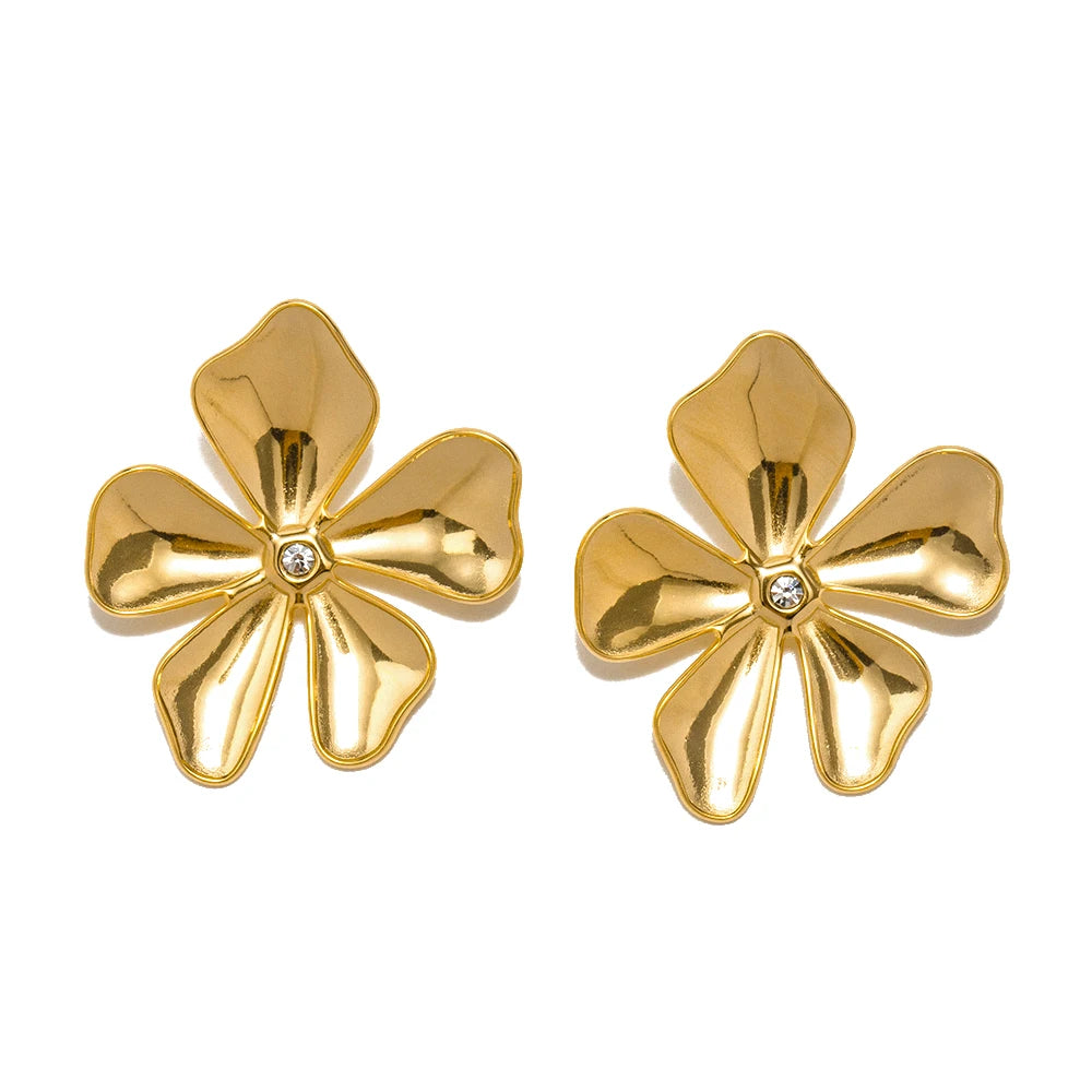18k Gold Plated Stainless Steel Flower Metal Earrings
