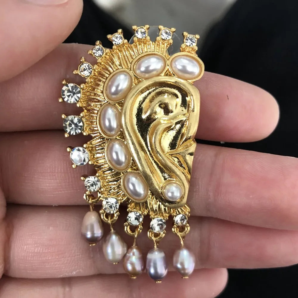 Surrealist Baroque Style Earrings Ear Shaped With Pearl