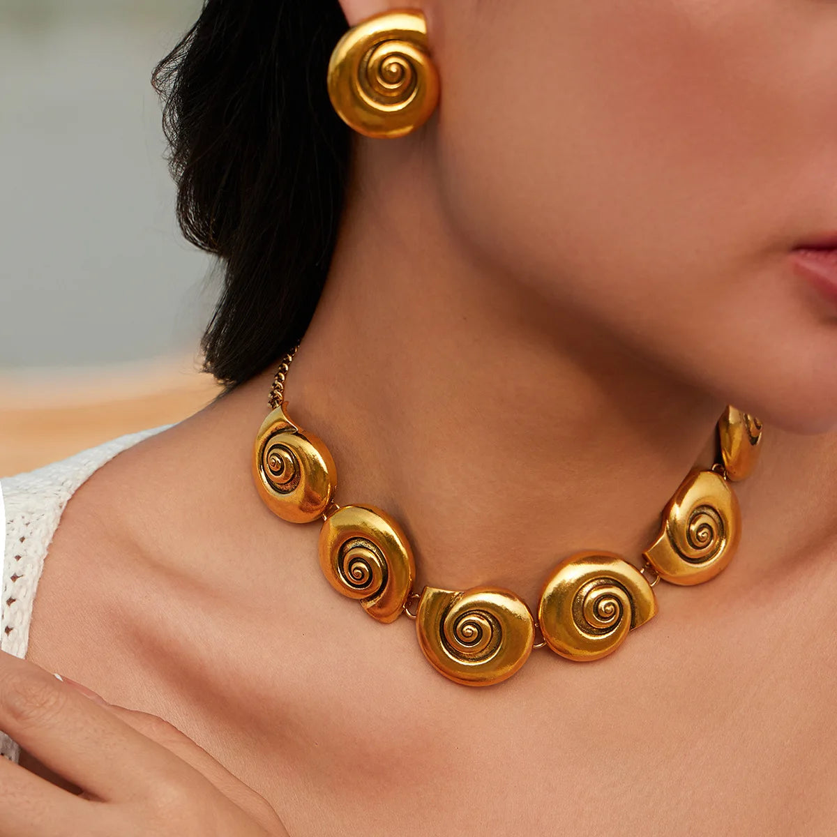 Conch Shell Shaped Earrings Necklace