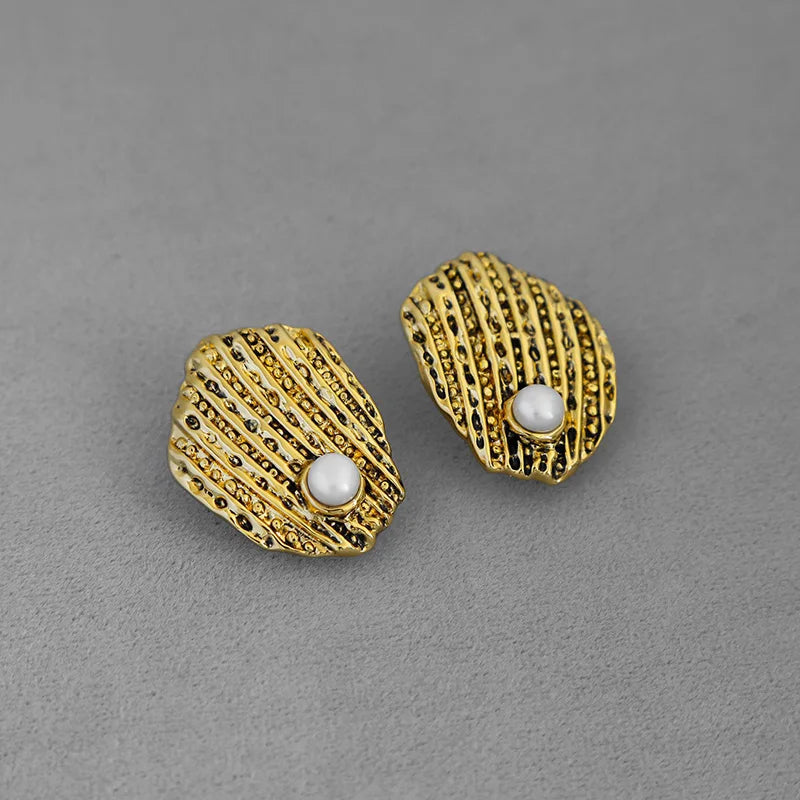 Pearl Shell Statement Stud Earrings