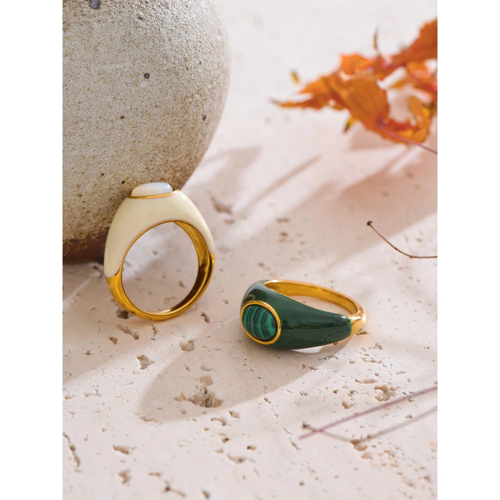 Enamel Natural Malachite Rings