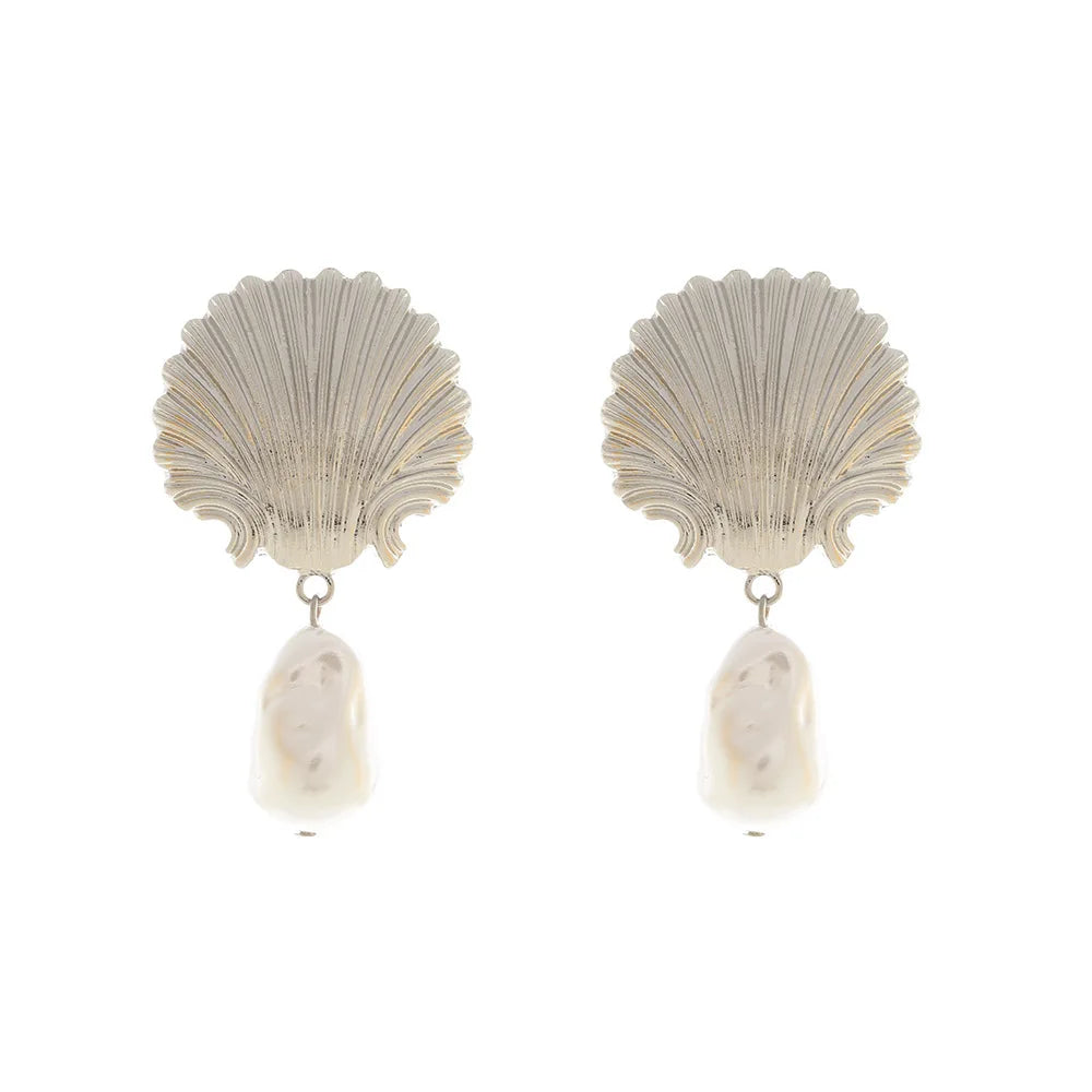 Baroque Pearl Sea Shell Dangle Earrings
