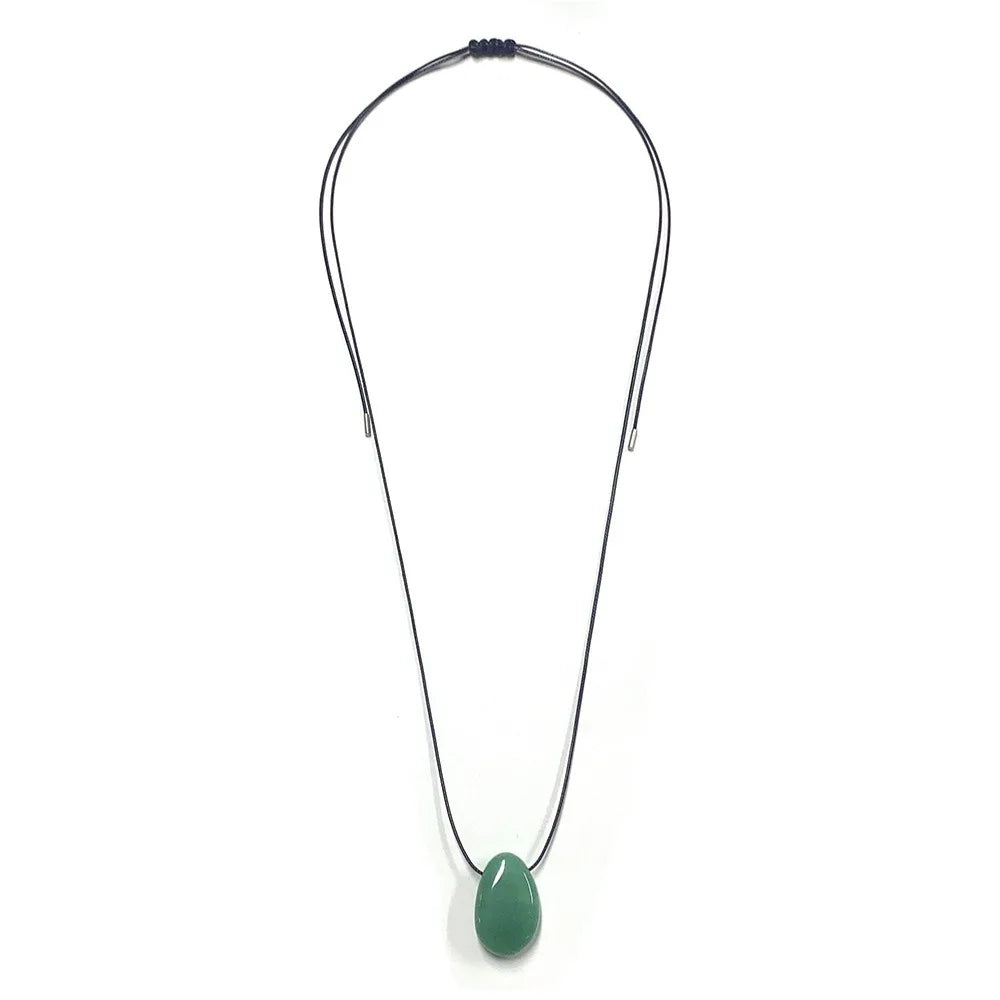 Minimalist Stone Pendant Necklace Adjustable Black Rope