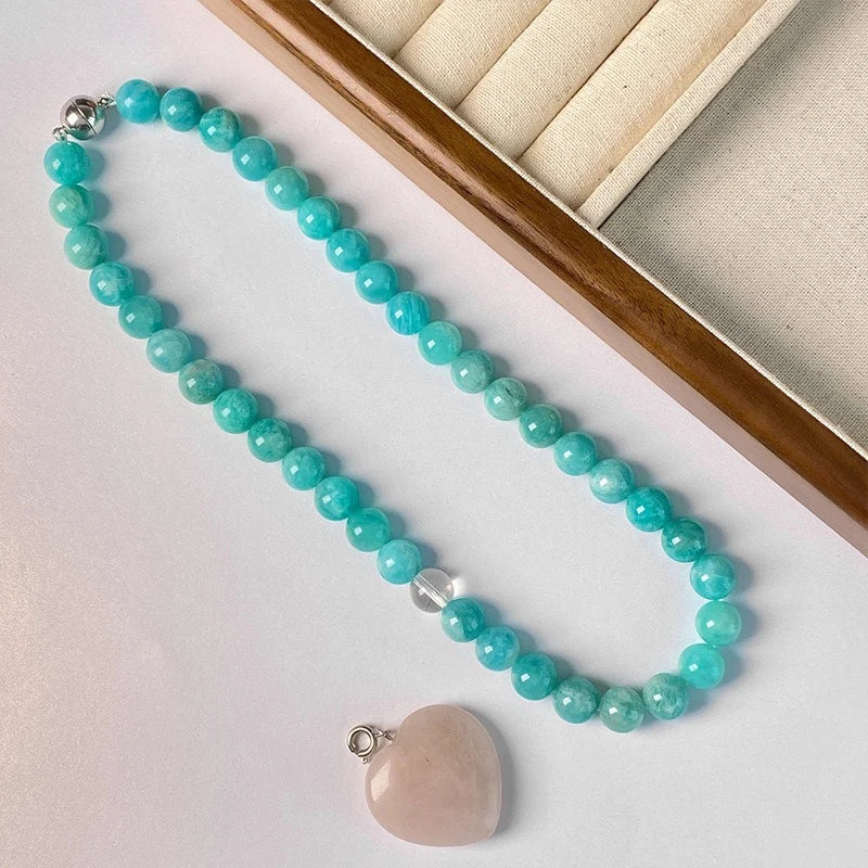 Pink Crystal & Green Beaded Necklace