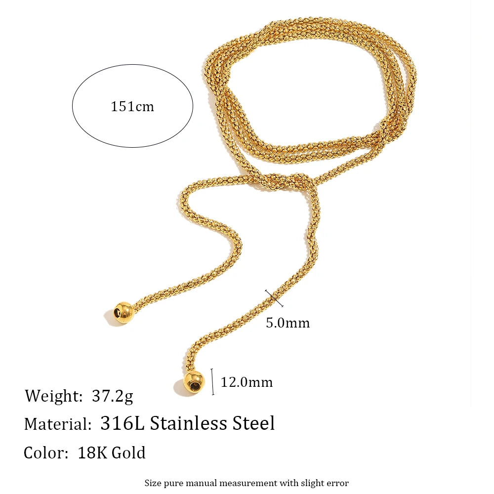 18K Gold Plated Stainless Steel Cord Lace Up Necklace