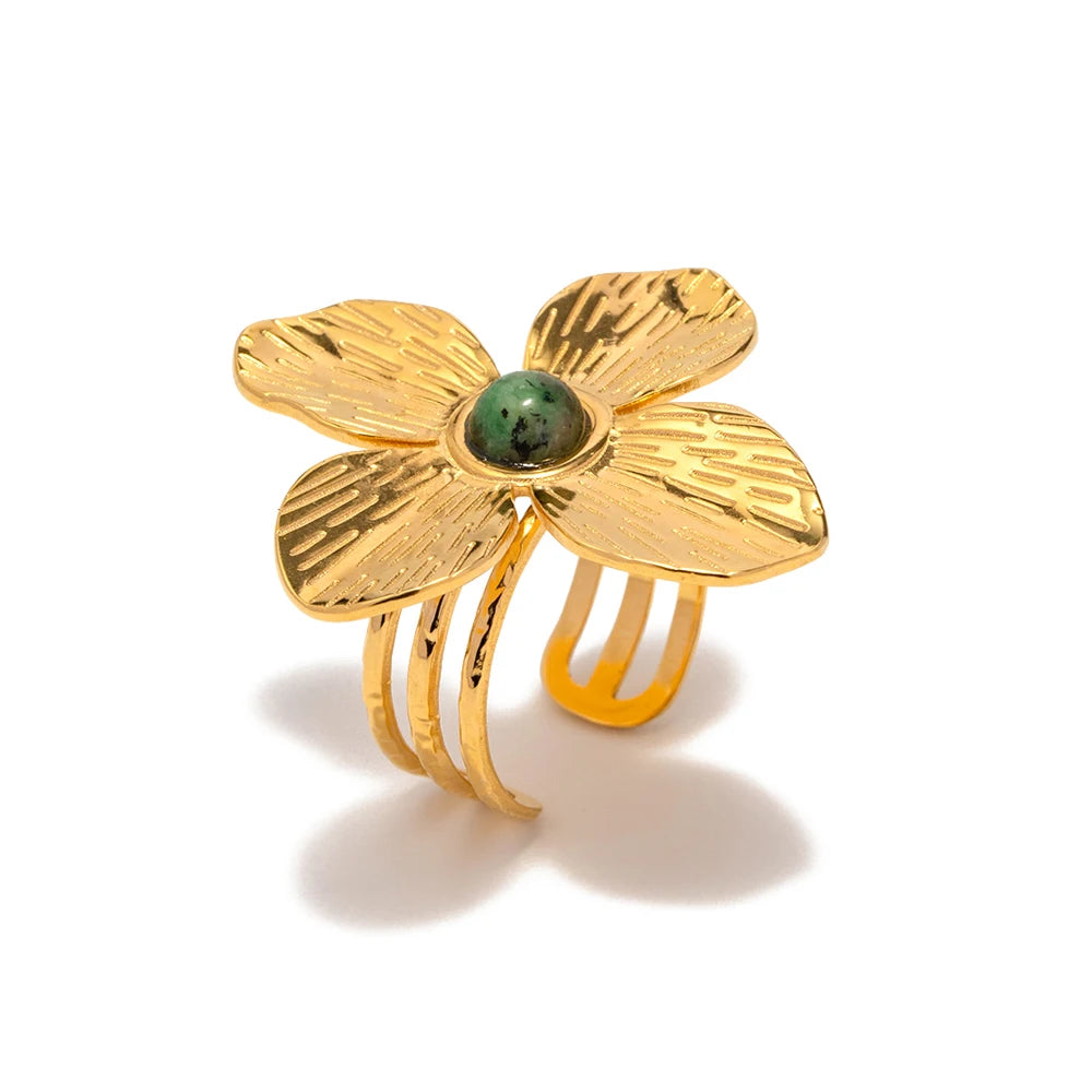 18k Gold Plated Stainless Steel Flower Metal Earrings
