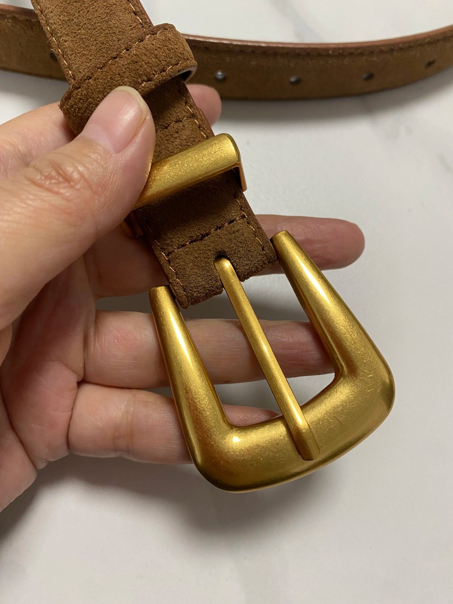Chunky Buckle Suede Genuine Leather Belt
