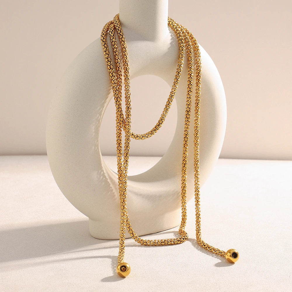 18K Gold Plated Stainless Steel Cord Lace Up Necklace
