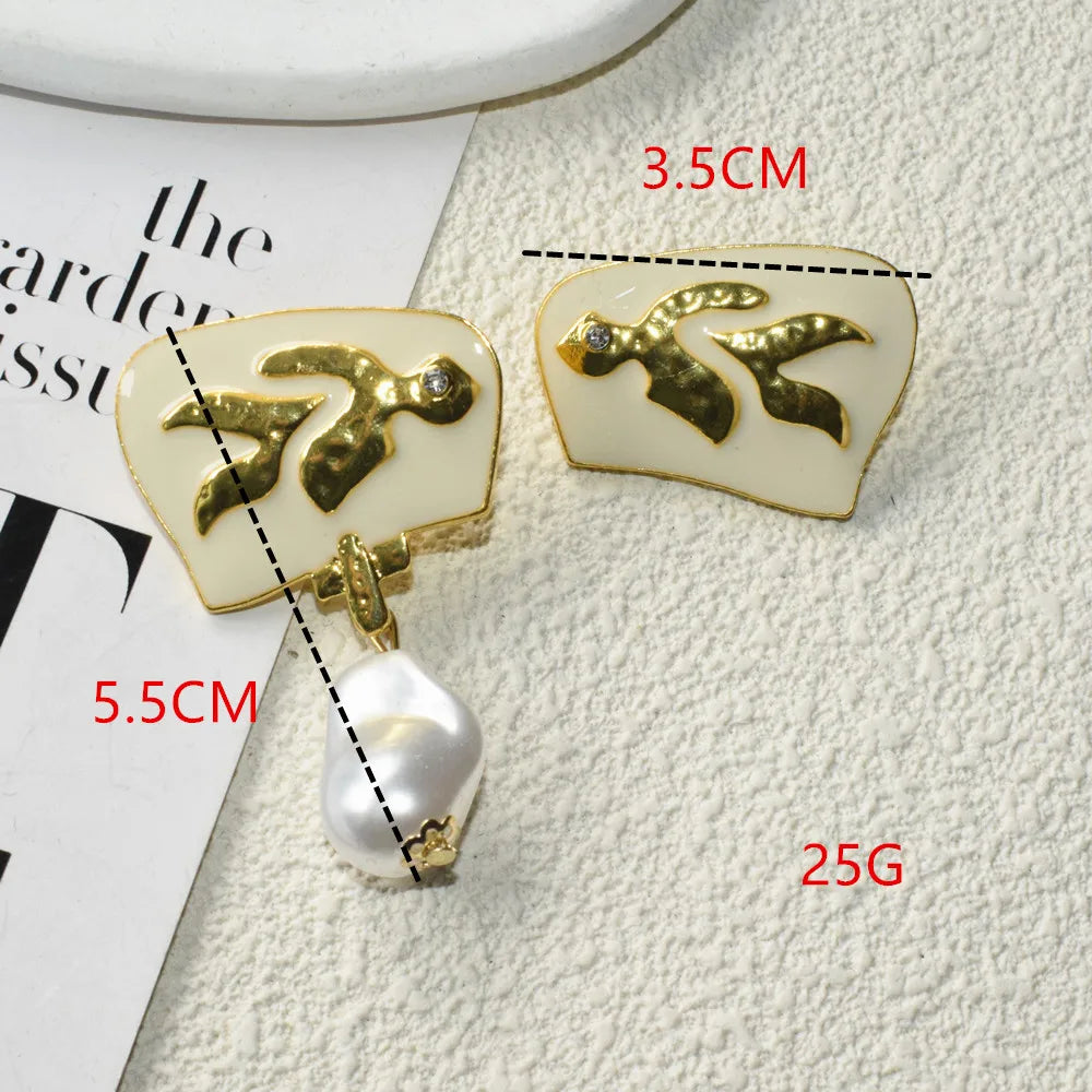 Baroque Enameled Dangle Pearl Earrings