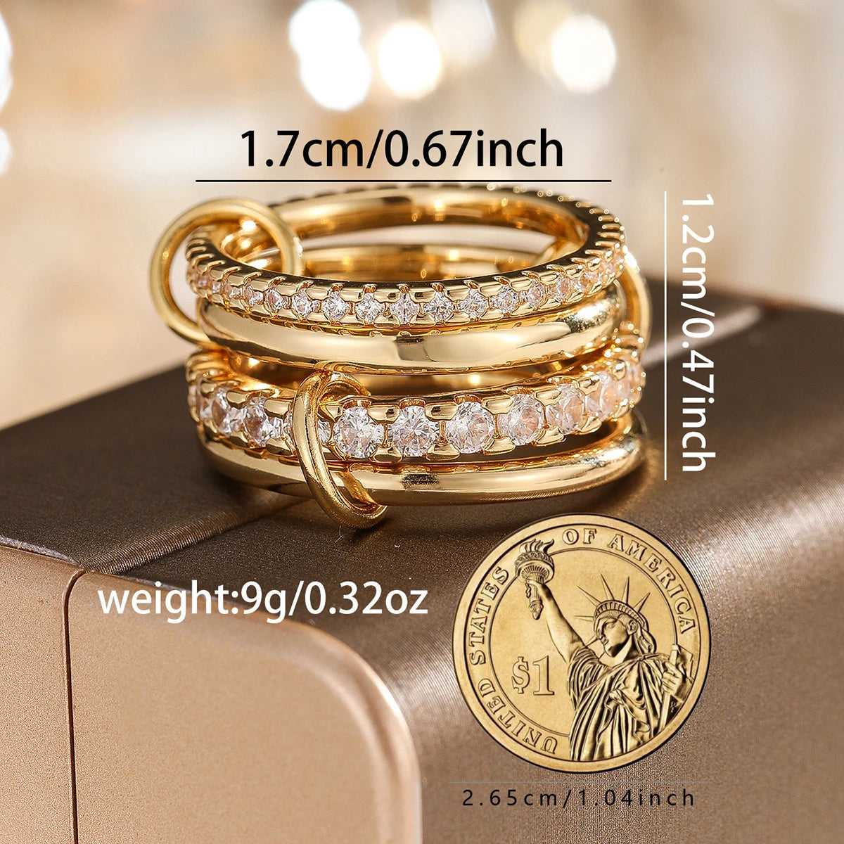 Rhinestone Silver & Gold Plated Four Ring Stack