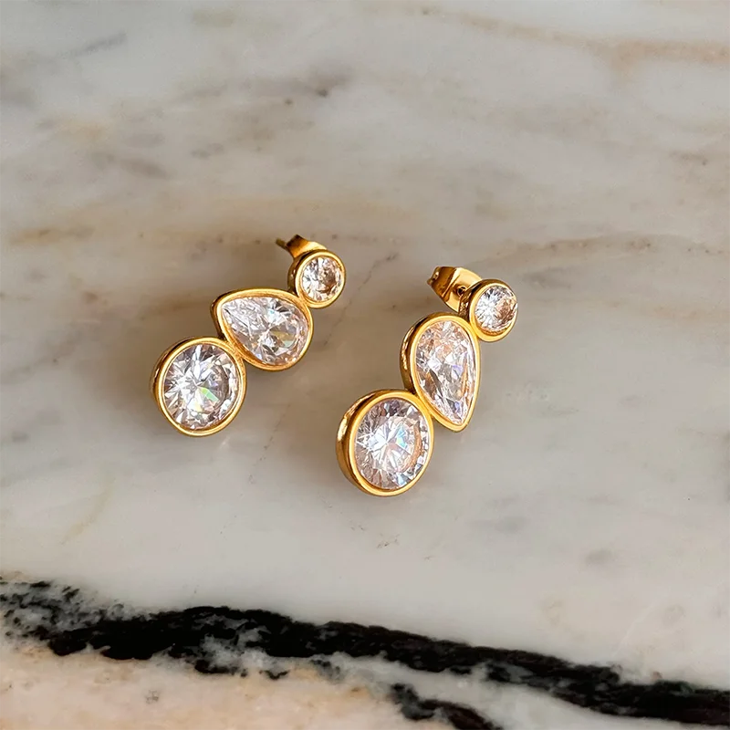 Round Water drop Zircon Stone Earrings