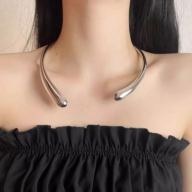Geometric Droplet Metal Opening Choker Necklace