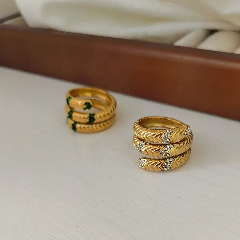 18K Gold Plated Rhinestone Snake Rings