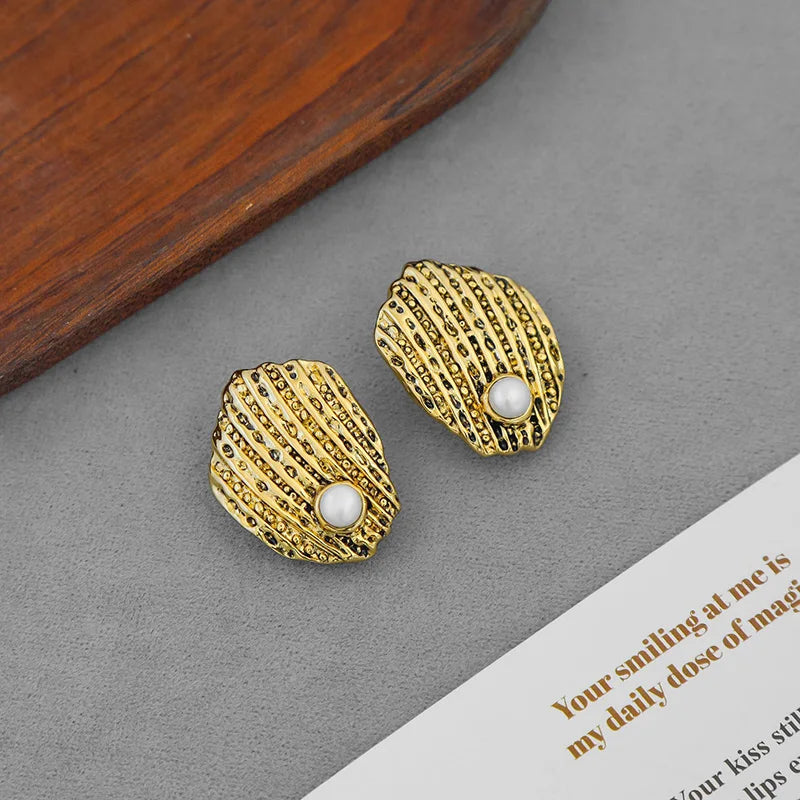 Pearl Shell Statement Stud Earrings