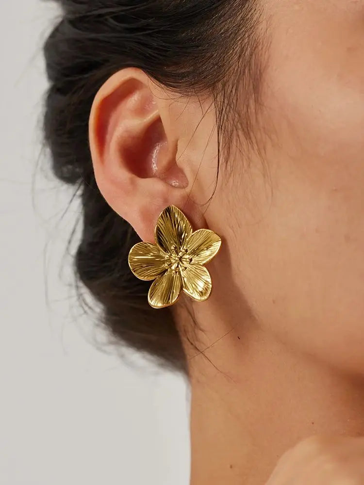18k Gold Plated Stainless Steel Flower Metal Earrings