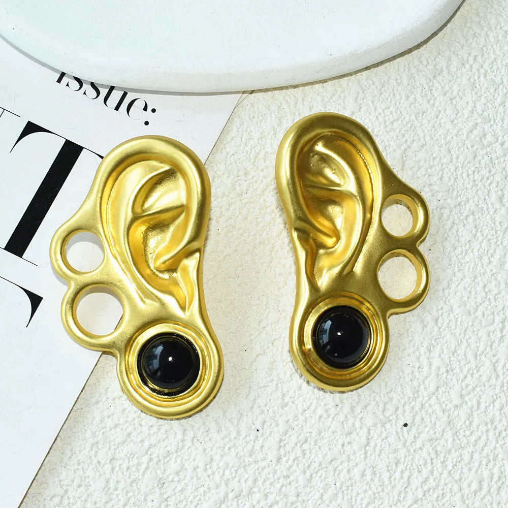 Surrealist Golden Ear Dangle Earrings