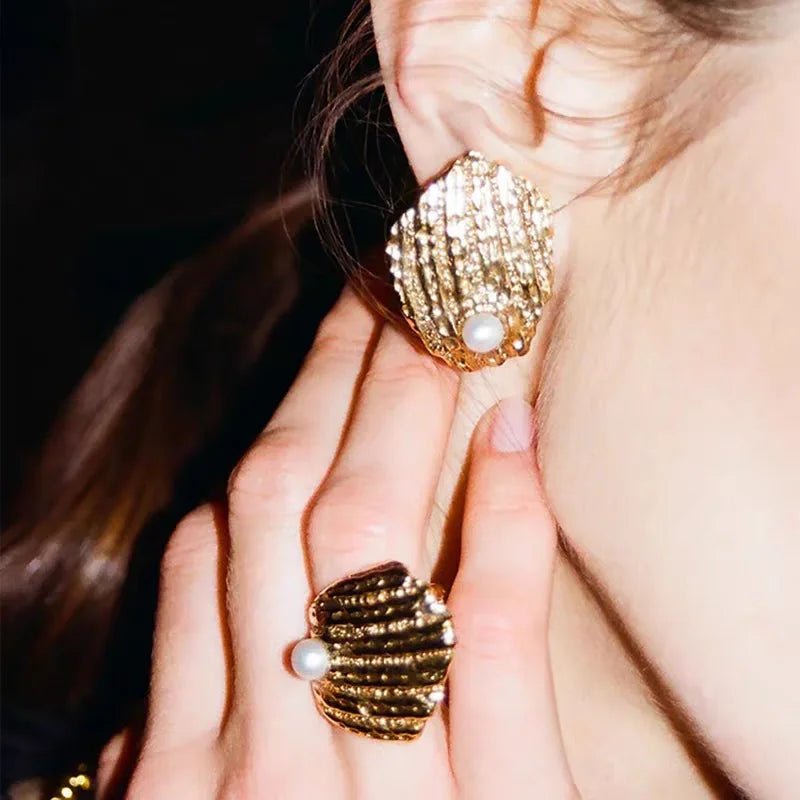 Pearl Shell Statement Stud Earrings