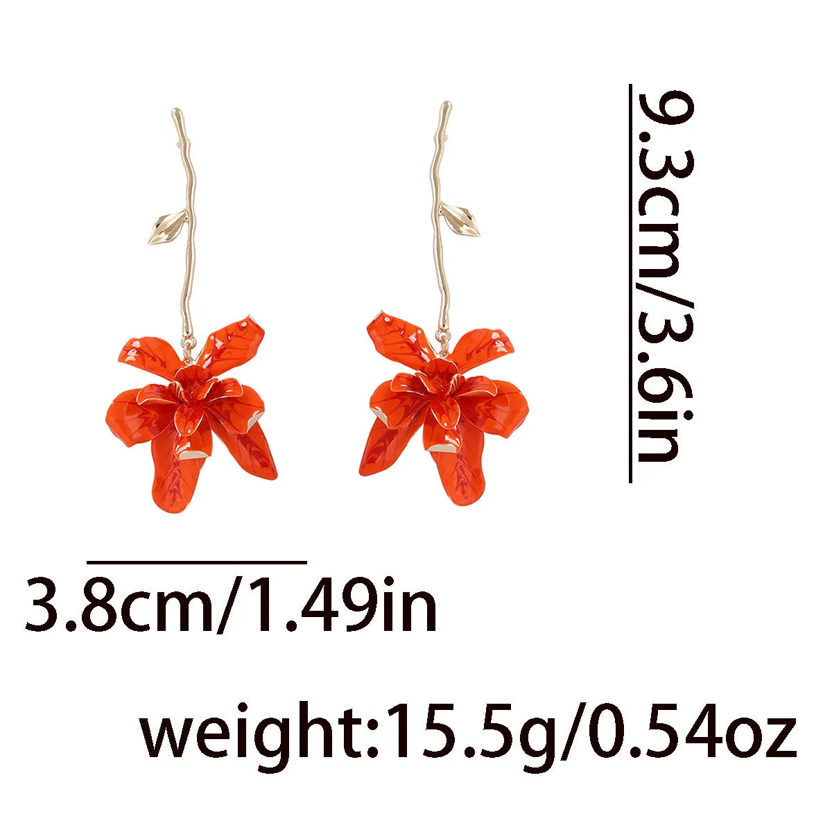 Statement Orange Metal Flower Long Earrings