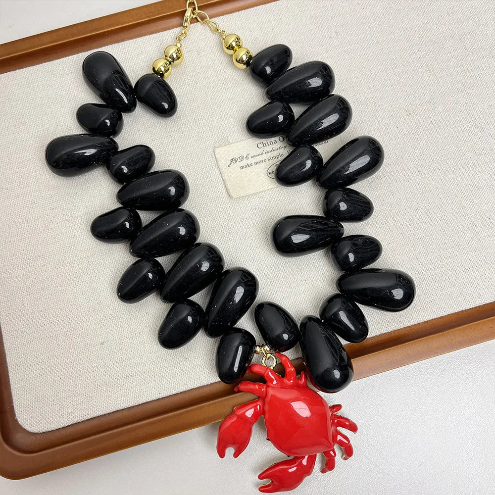 Chunky Beaded Crab Pendant Necklace