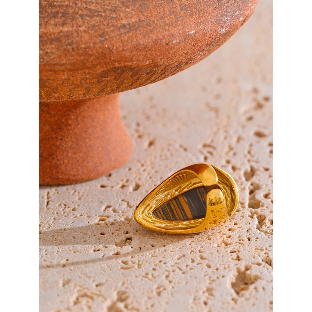 Tiger Stone Golden Ring 18K Gold Plated Ring