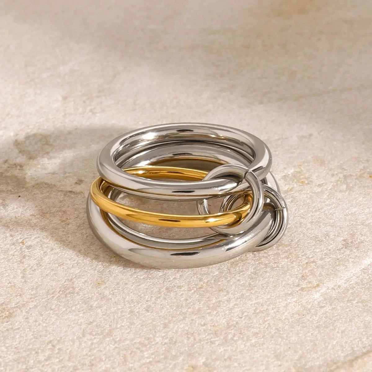 Gold Plated Statement Interlocking Ring Stackable