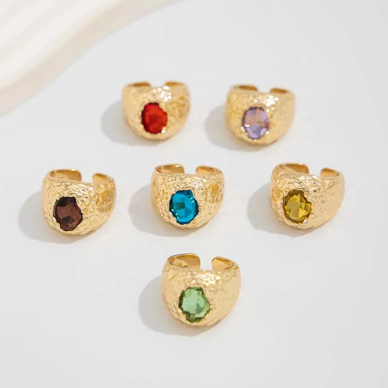 Gold Plated Colorful Zircon Open Rings