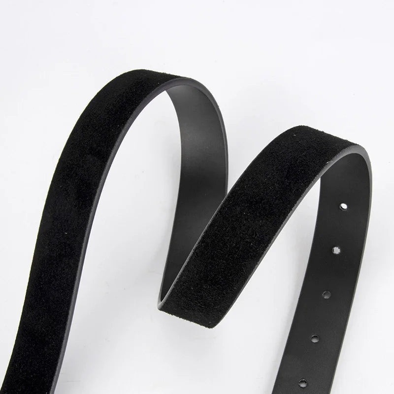 Gold Square Buckle Suede Genuine Leather Belt