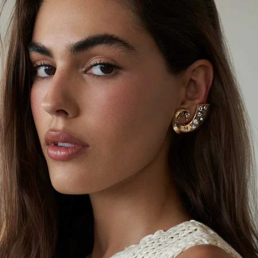 Conch Spiral Rhinestone Stud Earrings