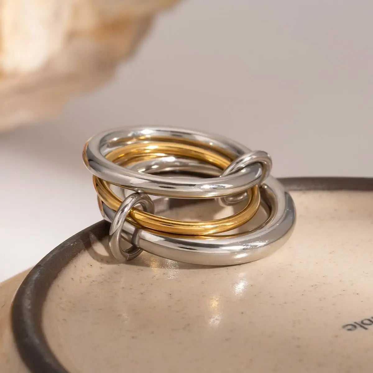 Gold Plated Statement Interlocking Ring Stackable