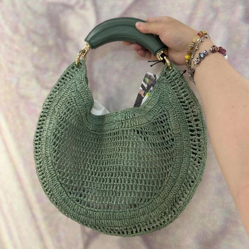 Banana Handle Straw Crochet Hobo Bag