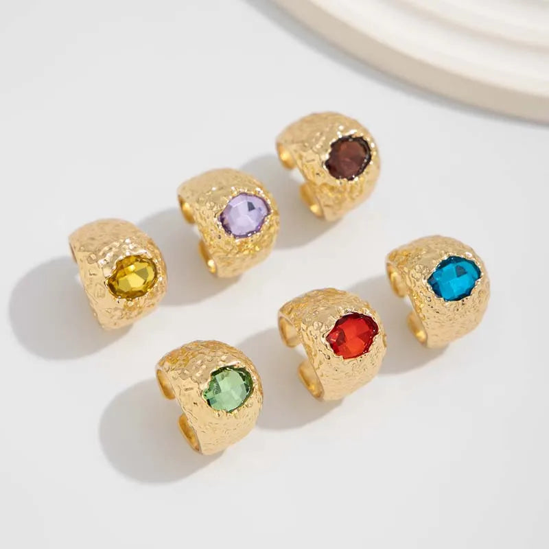 Gold Plated Colorful Zircon Open Rings