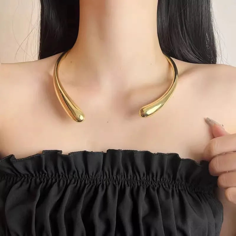 Geometric Droplet Metal Opening Choker Necklace