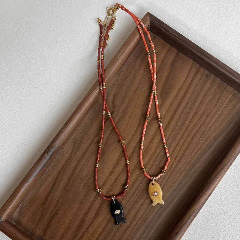 Natural Stone Beaded Fish Necklaces