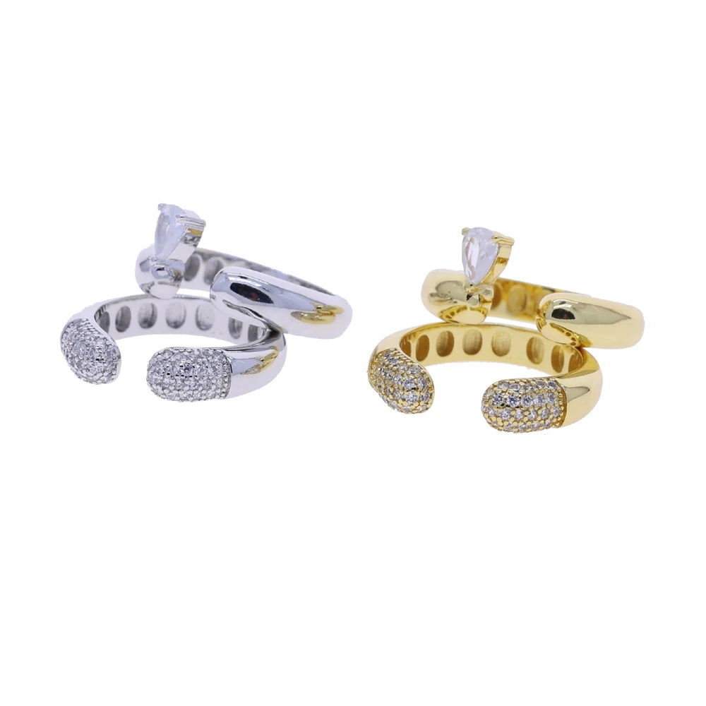 Stacking Open Rings Pave Bling Water Drop Cubic Zirconia