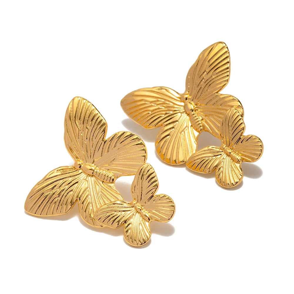 18k Gold Plated Stainless Steel Flower Metal Earrings