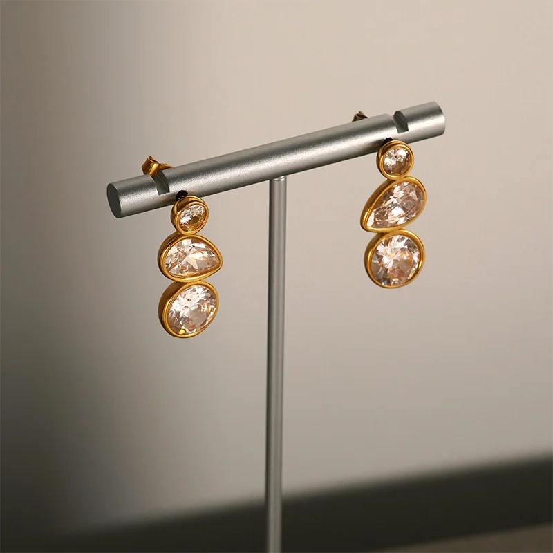 Round Water drop Zircon Stone Earrings