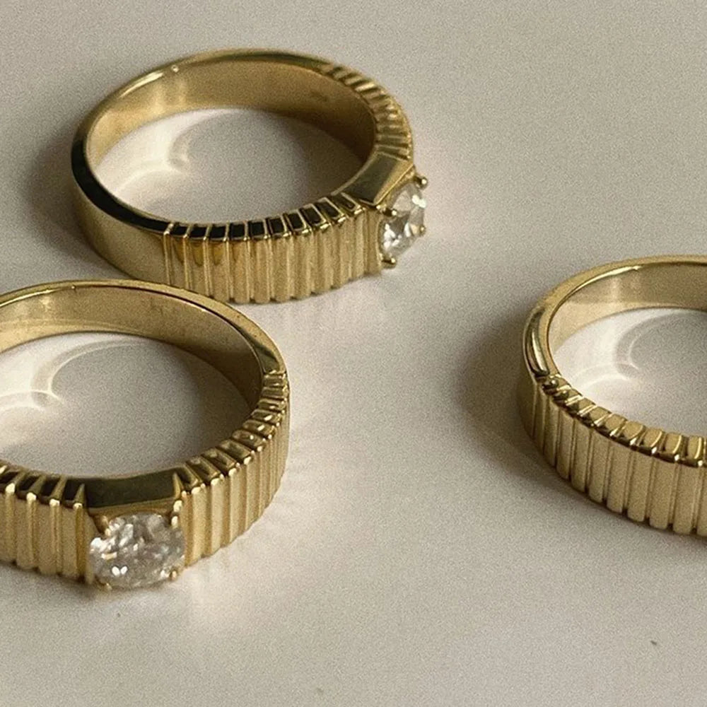 18K Gold Plated Crystal Striped Rings